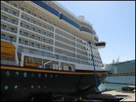Close-up view of the ship from the terminal observation deck